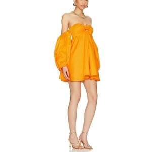 For Love & Lemons Saint Lucia Mini Dress Off The Shoulder Orange Size Small NWT
